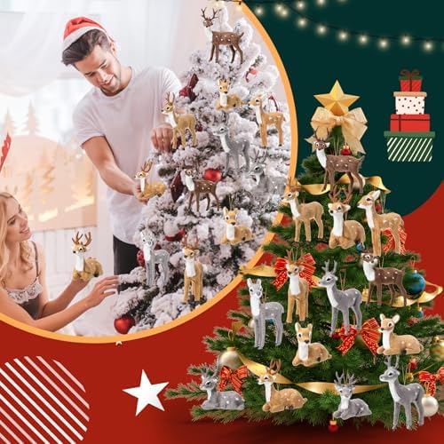 Skylety 15 Pcs Woodland Animal Ornaments Bulk,Various Deer