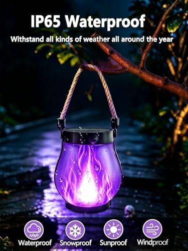 4 Pack Solar Lanterns Outdoor Waterproof Halloween Purple Solar Flame Light