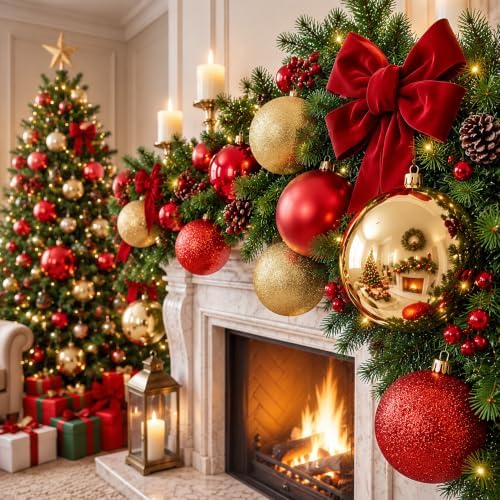 Jenaai 12 Pcs Large Christmas Ball Ornaments 6 Inch Big Oversized Shatterproof Christmas Tree Decorations Matte Glitter Giant Jumbo Plastic Hanging Baubles for Xmas Holiday Party Indoor Outdoor