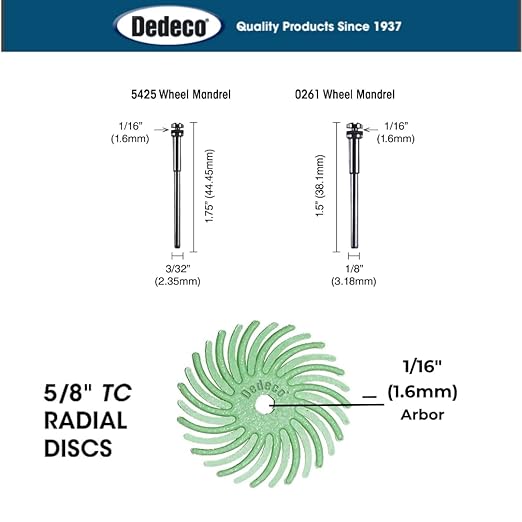 Dedeco Sunburst Radial Bristle Discs 48-Pack - 5/8" Curved - Light Green 14000 Grit (Ultra-Fine, 1 Micron) - Aluminum Oxide for Polishing & Finishing