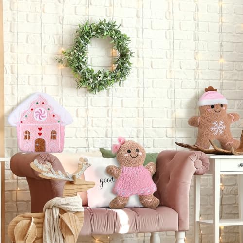 Konohan 3 Pcs Christmas Gingerbread Man House Throw Pillows Xmas Pillows