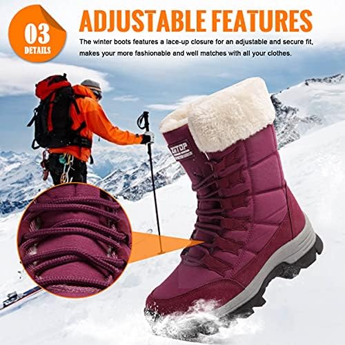 Womens Snow Boots Winter Fur Lined Waterproof Walking Boots Lightweight Outdoor Ankle Boots Ladies Warm Shoes Anti-Slip Mid Calf Boots
