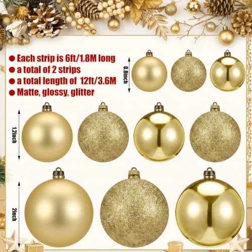 2 Pcs 6 ft Christmas Ball Ornament Garland, Mixed Gold