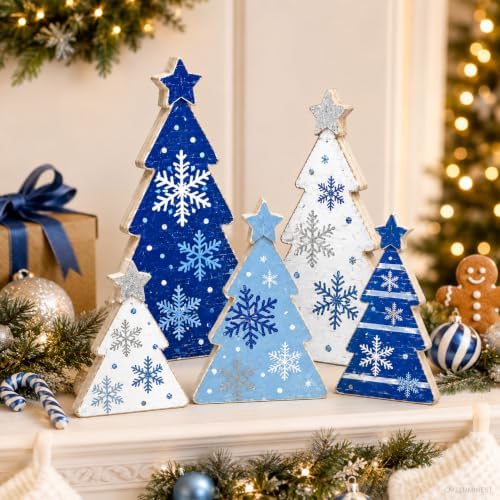 Christmas Decorations Indoor, 5pcs Blue Christmas Tree Home Decor