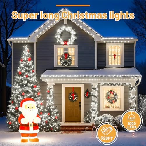 328FT White Christmas Lights, 1000 LED Outdoor Xmas String Lights