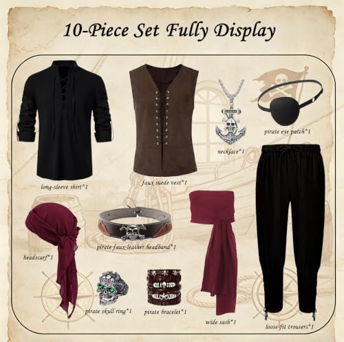10Pcs Men Medieval Viking Pirate Renaissance Costume