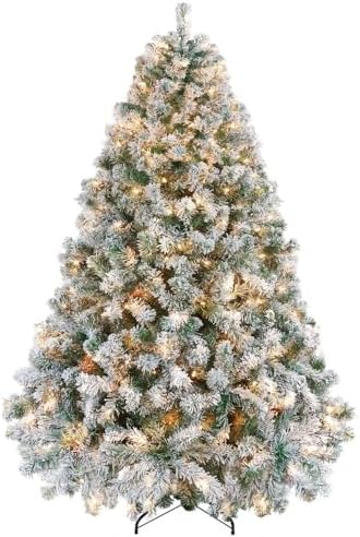 Yaheetech 6ft Pre-Lit Snow Flocked Artificial Christmas Tree, 250 Lights