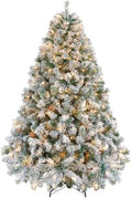Yaheetech 6ft Pre-Lit Snow Flocked Artificial Christmas Tree, 250 Lights