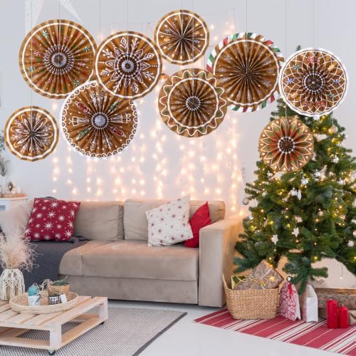 Outus 9 Pcs Christmas Hanging Decoration Candy Paper Fans Decor Gingerbread