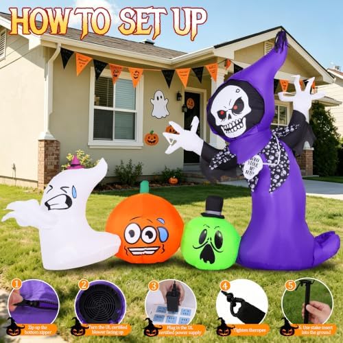 8FT Long Halloween Inflatables Outdoor Decorations with Built-in LED Lights