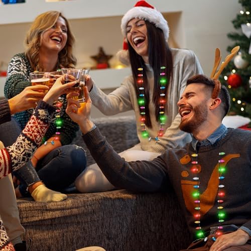 EOBOH 4PCS Christmas Necklaces, Light Bulb Necklaces Xmas Party Favors
