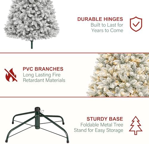 Hykolity 7.5 ft Flocked Prelit Christmas Tree