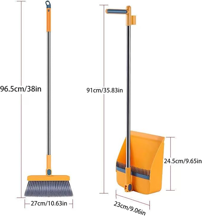 Folding Broom and Dustpan Set, Long-Handled Sweeper with 180° Swivel Head and Scratching Teeth, Suitable for Home and Office Use White