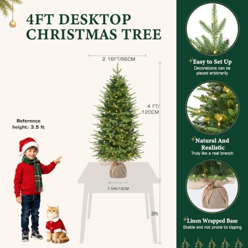 Alupssuc 4ft Prelit Artificial Christmas Tree with Warm White Lights Decor