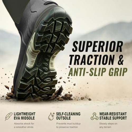 Kalkal Rubber Boots for Men, Waterproof Insulated Mid Calf Mens Rain Boots