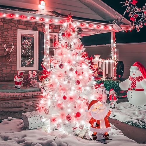 JMEXSUSS 600 LED Red and White Christmas Tree Lights with Remote