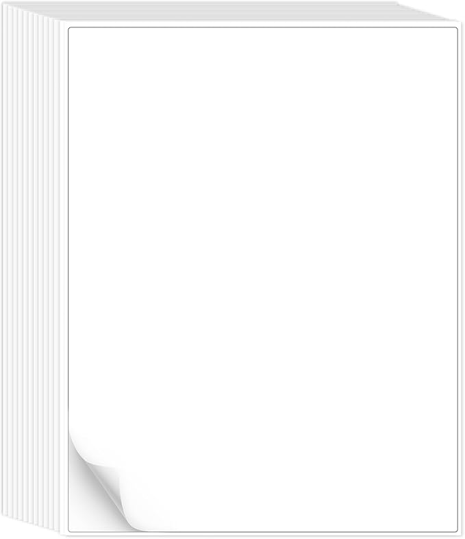 L LIKED 50 Full Sheet Self Adhesive Sticker Paper 8.5 x 11 Inches, Address Labels for Laser & Inkjet Printing (50 Sheets)