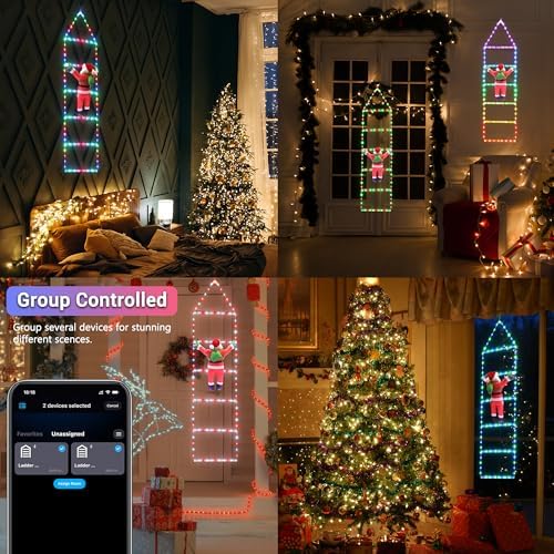 Toodour Christmas Decorations Lights, 3.3ft Smart RGB Christmas Decorative Lights with Santa Claus, Bluetooth & App Controlled Ladder Light - Music Sync Color Changing Xmas Light for Indoor Outdoor