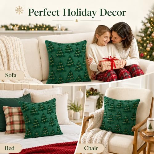 OHOME Christmas Decorations - Christmas Tree Green Pillow Covers 18x18 inch
