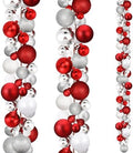2 Pcs 6 ft Christmas Ball Ornament Garland, Red, White, Silver