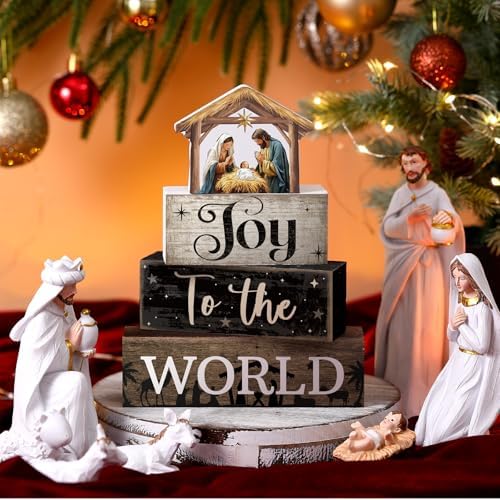 Moucuny 4 Pcs Christmas Table Decoratons, Christian Joy to The World Signs