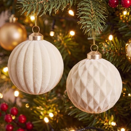 Christmas Ornaments Set Beige Velvet 2.36 in Decorative Balls