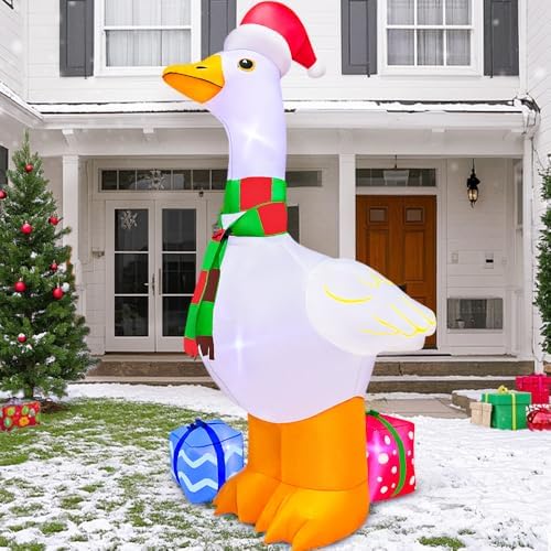 KOOY 6FT Inflatable Christmas Decorations, Christmas Blow Ups Yard Decorations with LED Light Up, Goose with Gift Box Inflatable Outdoor Decorations for Xmas Yard Decor