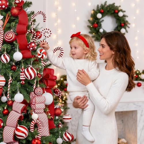 88 Pcs Candy Cane Red and White Christmas Tree Ornaments Set