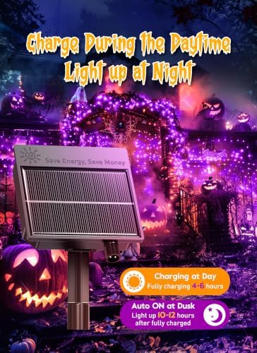 240 LED Solar Halloween Lights Outdoor Waterproof IP65, 20FT 8 Light Modes