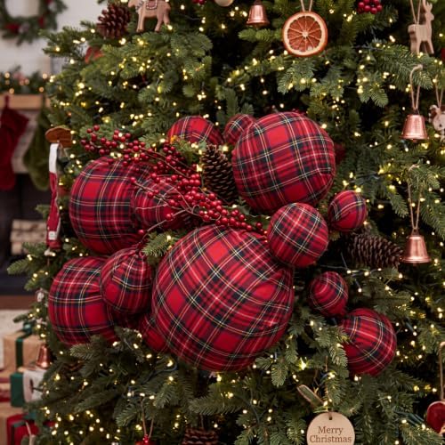 6 Pack Red Tartan Plaid Christmas Ball Ornaments Decorations