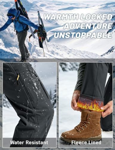 TACVASEN Men's Ski Snow Pants Winter Fleece Lined Waterproof Insulated
