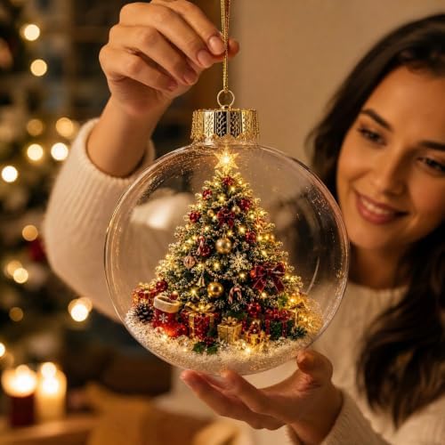 Glowing Christmas Ornaments - Mini Gold Light-Up Christmas Ball Ornaments - Christmas Tree Ornament with Warm LED Light for Tree Mantel, Holiday Scene Decoration & Gift