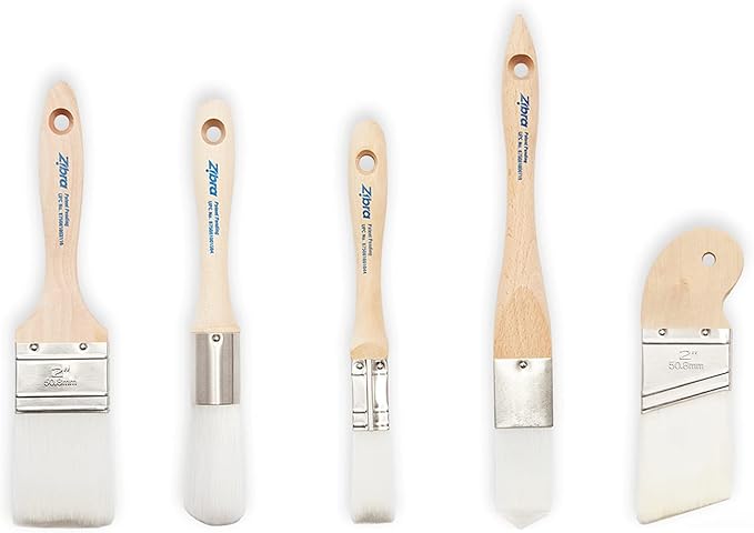 Zibra 5-Piece DIY Paint Brush Set with Detail and 2-inch Paint Brushes for Walls, Trim and Furniture, White