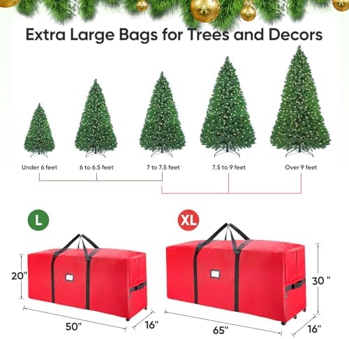 BALEINE 7.5 ft Rolling Christmas Tree Storage Bag, 2 Swivel Wheels for Easy Moving, Heavy Duty 600D Oxford Fabric Extra Large Artificial Christmas Tree Bag with Reinforced Carry Handles (Grey)