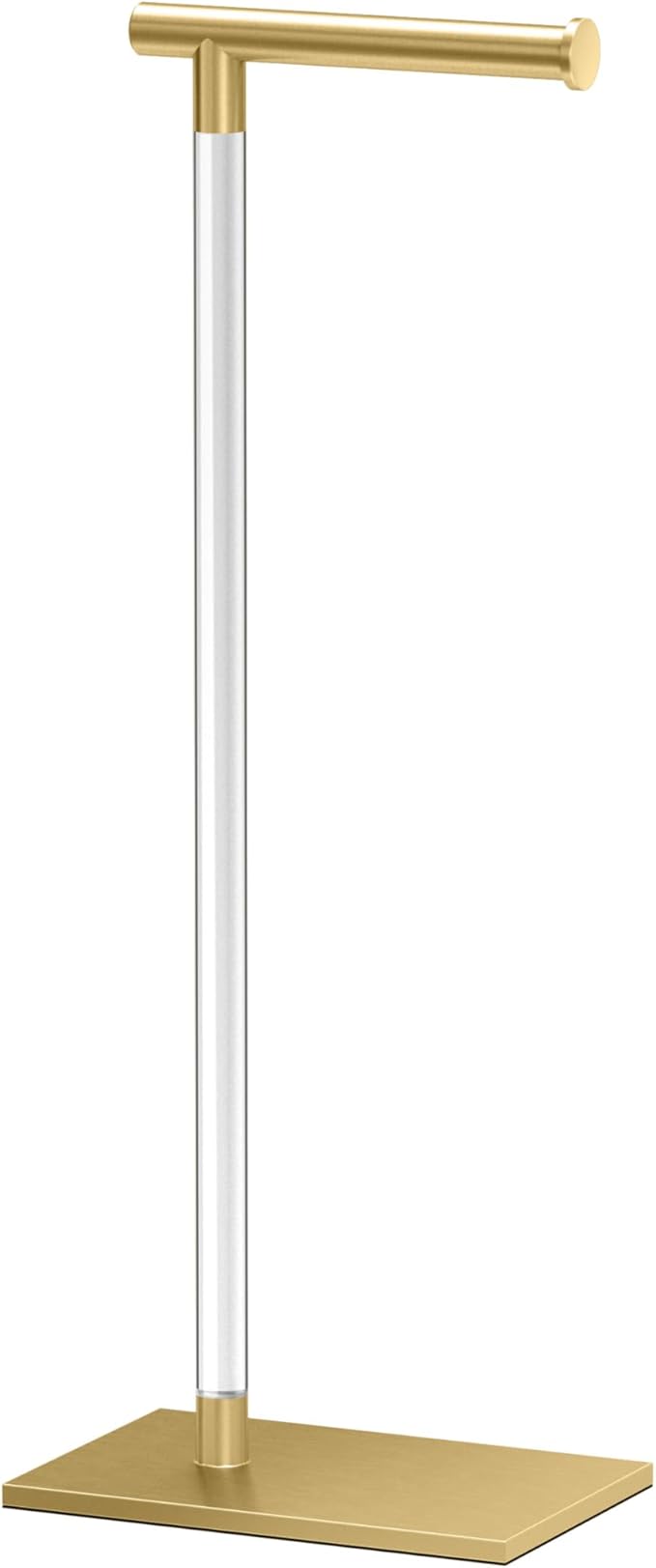 Gatco 1331B Toilet Paper Holder Stand, Brushed Brass with Acrylic Post, Rectangle Weighted Base, Freestanding Bathroom Floor Stand, 22.25 Inch