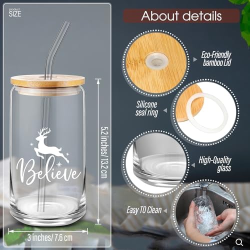 31 Pcs Christmas Glass Cups with Lids Straws 1 Set(30sheet) Gift Paper