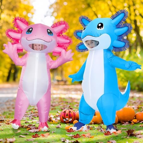 Stegosaurus Inflatable Axolotl Costume for Kids Halloween Kid Blow Up Costume Deluxe Blue Costumes for Girls Boys Cosplay Party