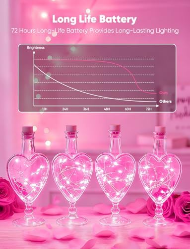 Brightown 12 Pack Valentine's Day Pink Fairy Lights Battery Operated