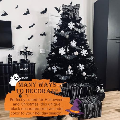 Black Christmas Tree 4FT Small Halloween Tree 450 PVC Branch Metal Stand