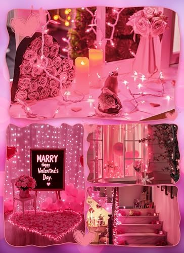 Pink Christmas String Lights, 100 Count Incandescent Valentines Day Decorations Outdoor, 20FT Connectable Valentine Lights Mini Fairy Light for Indoor Xmas Wedding Party Valentine's tree Decoration