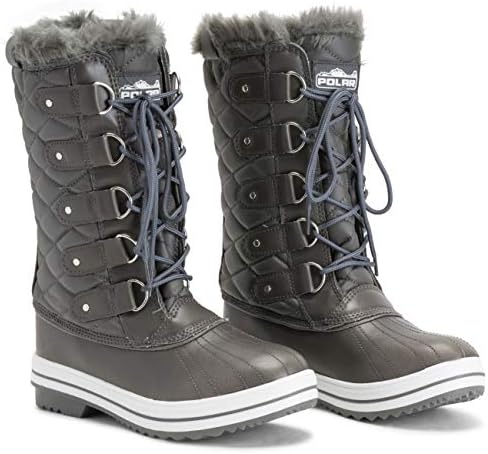 POLAR Womens Snow Boot Nylon Tall Winter Fur Lined Snow Warm Waterproof Rain Boot