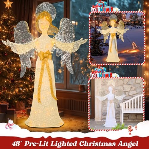 4 FT Lighted Christmas Angel, 3D Pre‑Lit Outdoor Yard Decor