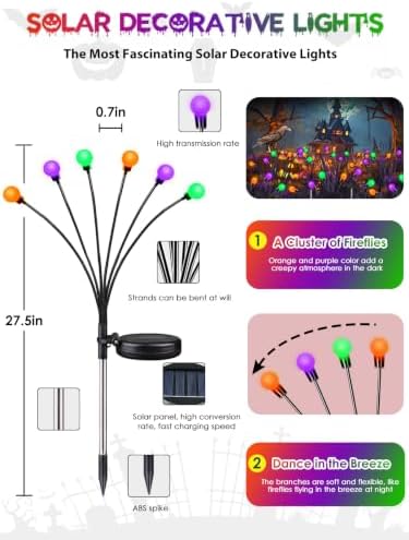 6PK Halloween Decorations Outdoor Solar Firefly Lights Orange Purple Green