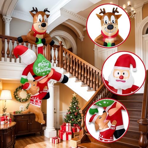8FT Hanging Christmas Inflatables Outdoor Decorations Santa, Reindeer, Dog