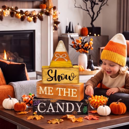 Lineshading 4 Pcs Halloween Table Decoration Candy Corn Wooden Stacked Sign
