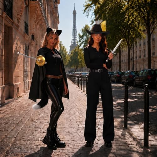 8 Pcs Halloween Couple Costume Set for Adult, Cloak Hat Costume