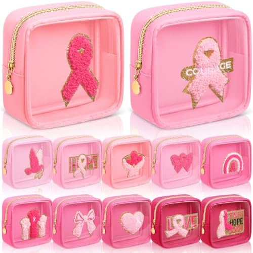 Abbylike 12 Pcs Breast Cancer Awareness Gifts for Women Makeup Bags Bulk