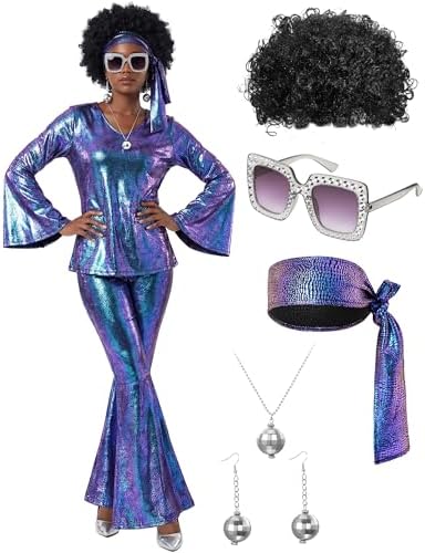 Jexine 70s Disco Outfit Women Sequin Sparkly Costume