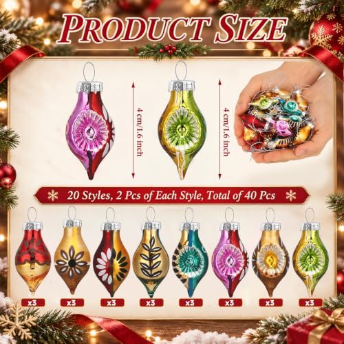 Havawish 24 Pcs Vintage Glass Christmas Ornament, Mini Reflector Decor