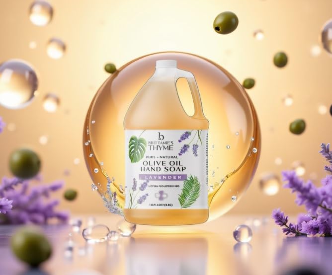 Brittanie's Pure Organic Castile Liquid Olive Oil Soap Refill, Lavender 1 Gallon | Face, Body Wash, Laundry, Dishes, Pets | Vegan & Gluten Free Non-GMO
